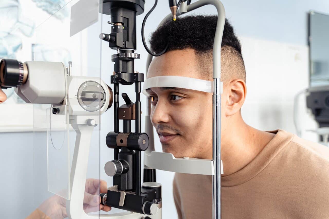 Young man getting an eye exam.
